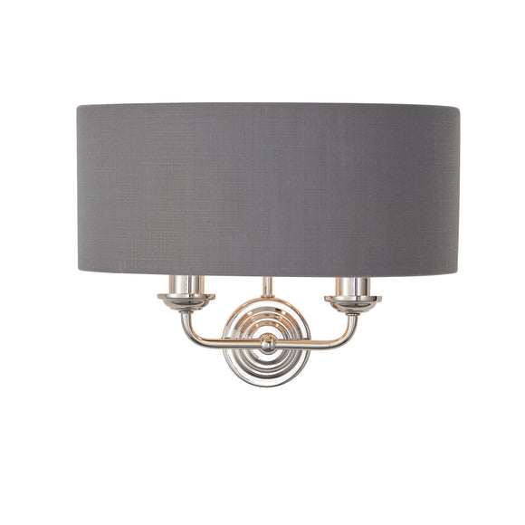 Sophisticated Twin Wall Light in Bright Nickel with Charcoal Linen Shade (0711HIG94406)