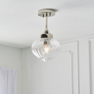 1 Light Semi Flush finished in Bright Nickel Plate and Ribbed Glass  (0711ADD96169)