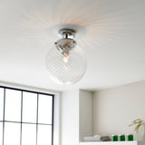 Clear Spiral Design Glass Shade Flush Fitting - Suitable for Bathroom use IP44 (0711MIL96488)