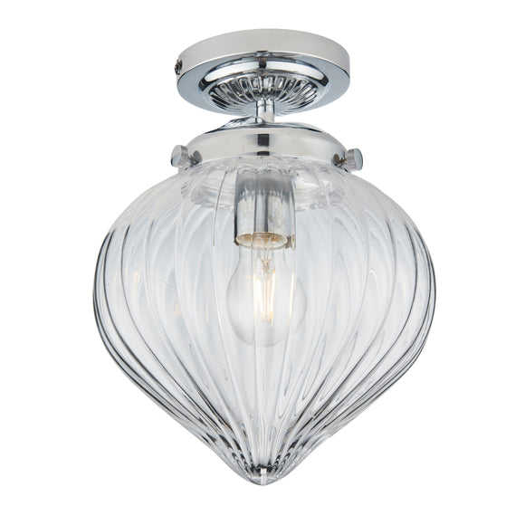 Clear Ribbed Glass Shade Flush Fitting - Suitable for Bathroom use IP44 (0711CHE96489)
