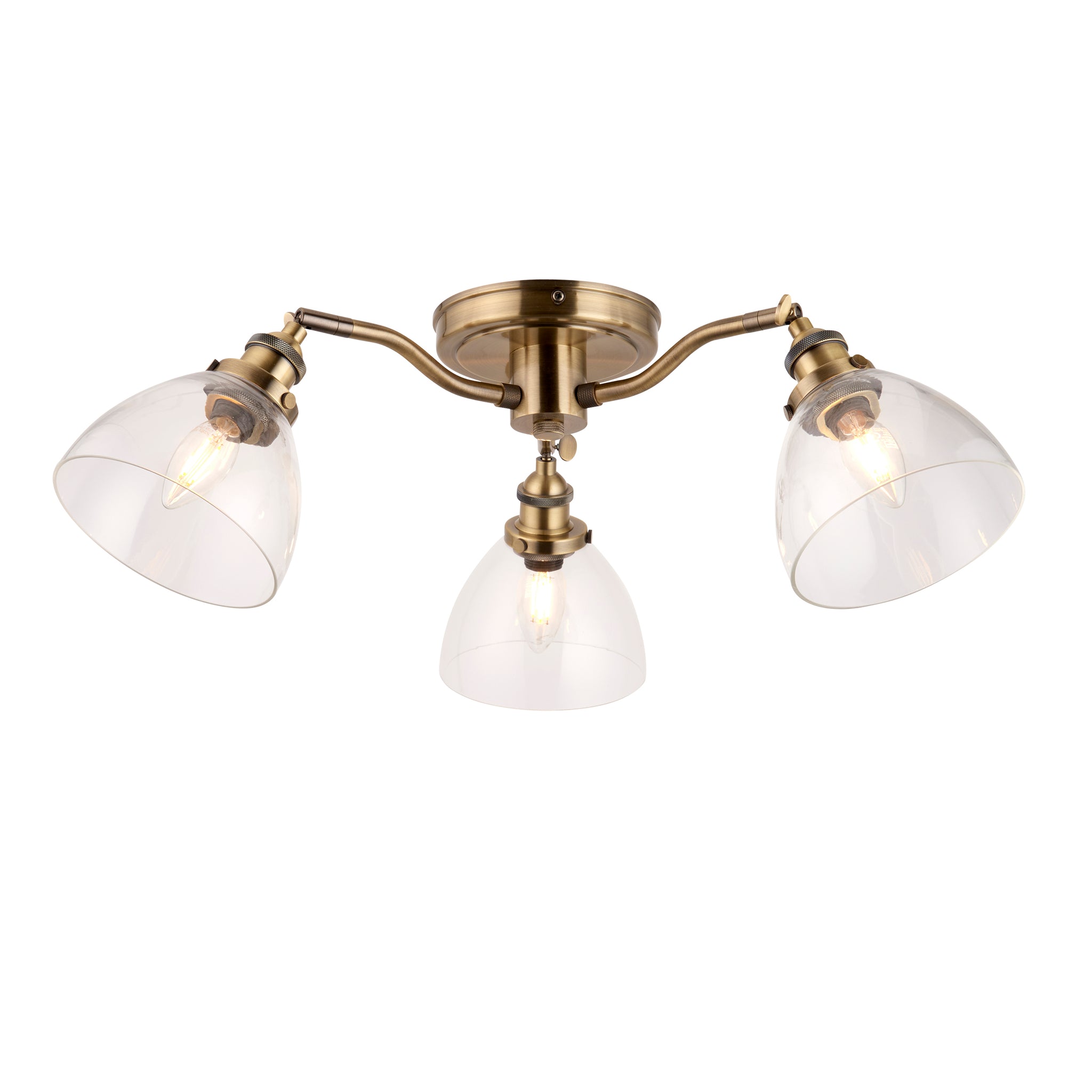 3 Light Semi Flush Fitting in Antique Brass Finish and Clear Glass Shades (0711HAN97247)