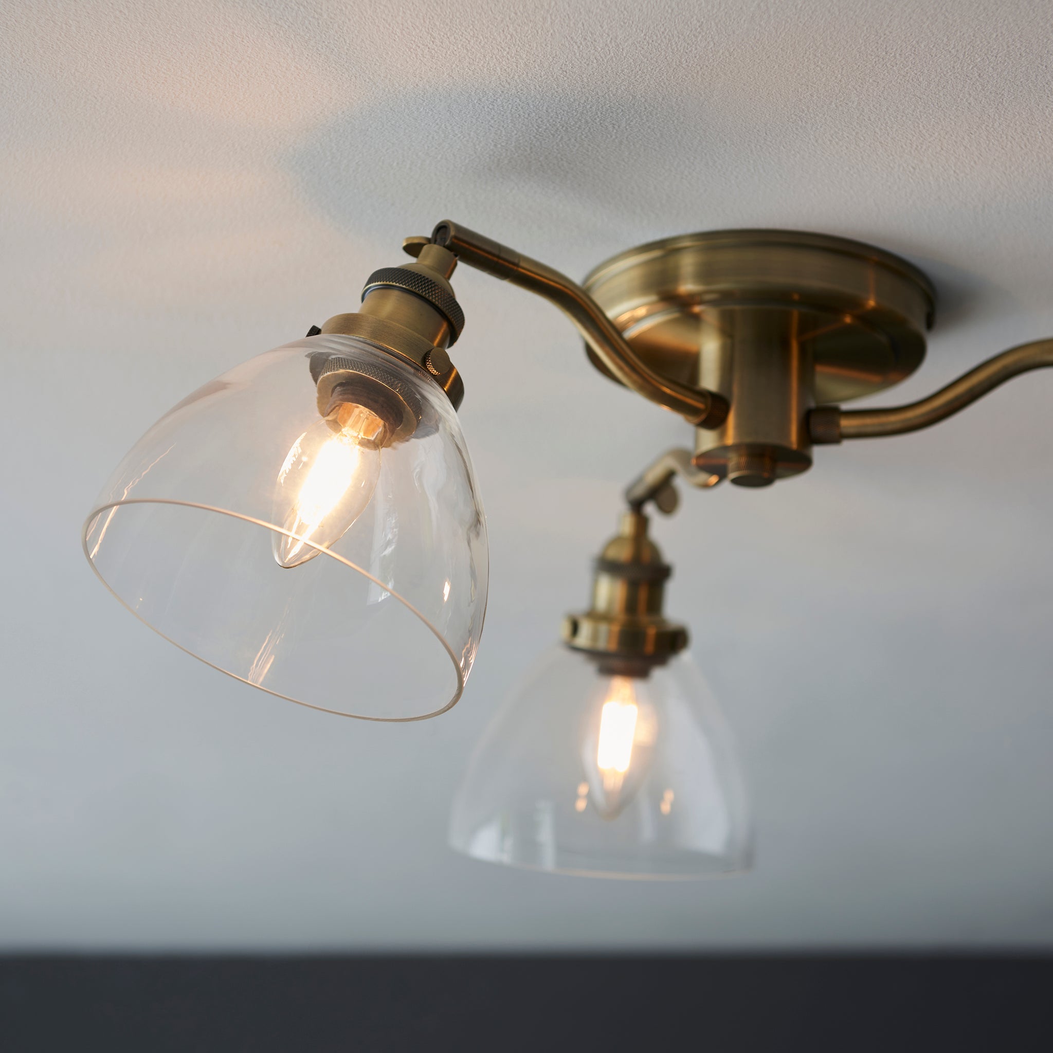 3 Light Semi Flush Fitting in Antique Brass Finish and Clear Glass Shades (0711HAN97247)