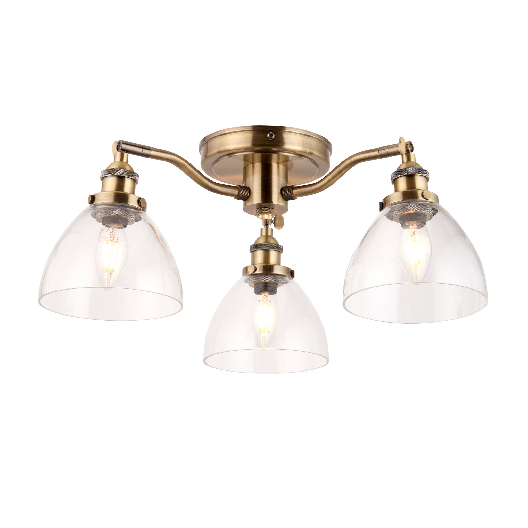 3 Light Semi Flush Fitting in Antique Brass Finish and Clear Glass Shades (0711HAN97247)