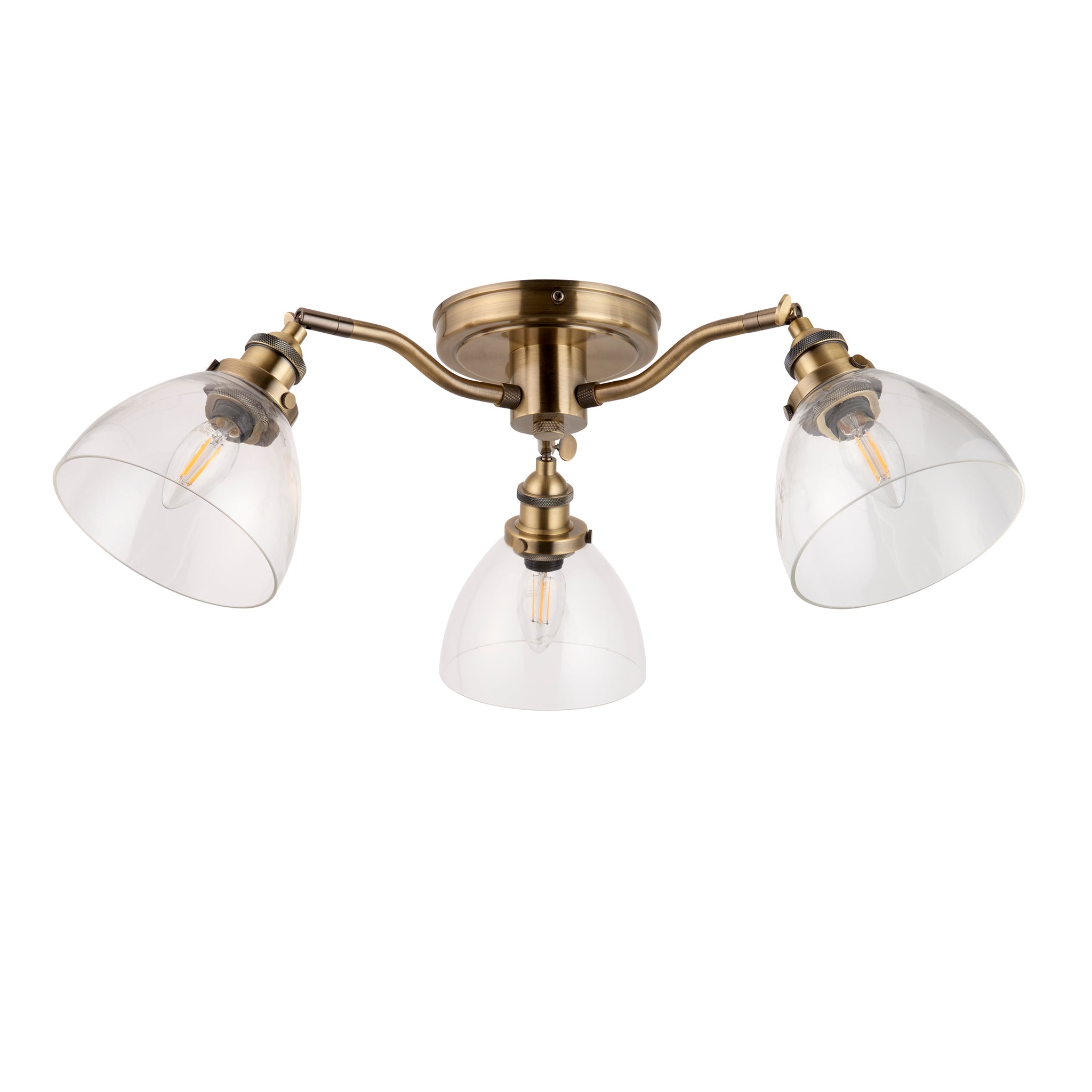3 Light Semi Flush Fitting in Antique Brass Finish and Clear Glass Shades (0711HAN97247)