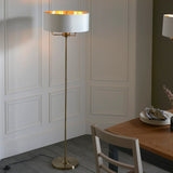 Sophisticated 3 light Statement Floor Lamp - Antique Brass with Vintage white shade (0711HIG98935)