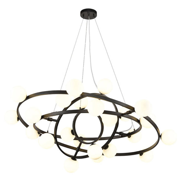 24 light pendant in Matt Black with opal glass spheres (0194ATO24)