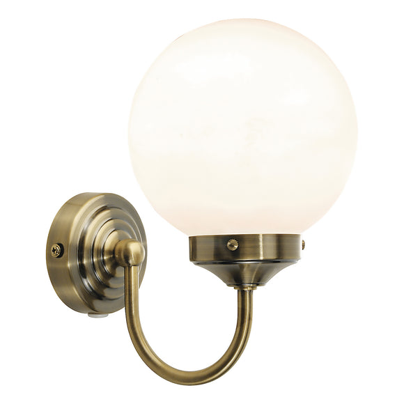 Bathroom Wall Light Antique Brass Opal Glass IP44 (0183BAR0775)