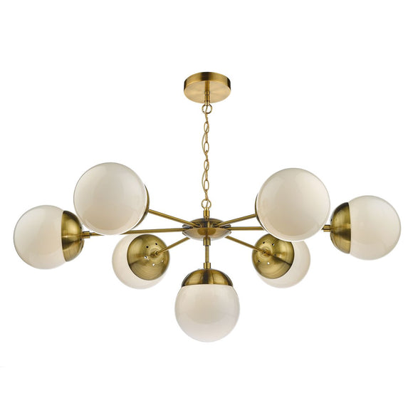 7 Light Pendant Natural Brass & White Opal Glass (0183BOM3435)