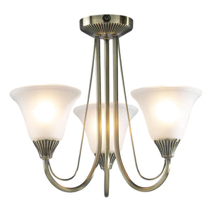 3 Light Semi Flush Antique Brass complete with Glass (0183BOS03)