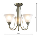 3 Light Semi Flush Antique Brass complete with Glass (0183BOS03)