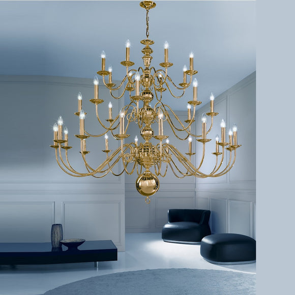 Impressive 32 light chandelier in Polished Solid Brass (0194DEL32)