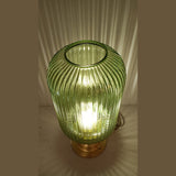Satin Gold Table Lamp with 20cm Tubular Ribbed Glass, Green (1230RUBY)