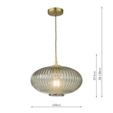 1 light pendant Smoked Glass Antique Brass Detail With Shade (0183EDM0175)