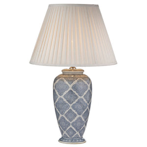 Ceramic Table Lamp Blue and White complete With Pleated Shade (0183ELY4223)