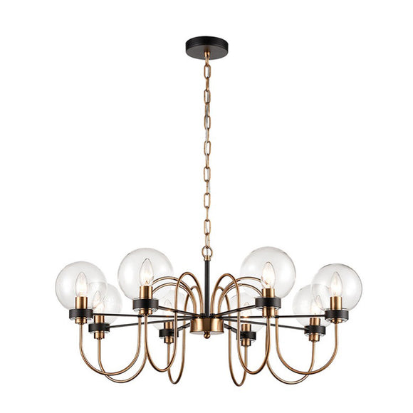 8 light chandelier in Antique Gold and Matt Black (0194EQU8)