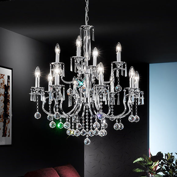 12 light chandelier in Polished Chrome with crystal dropls (0194TAFFL215512)