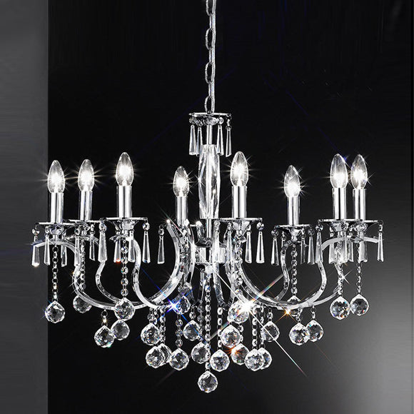 8 light chandelier in Polished Chrome with crystal dropls (0194TAFFL21558)