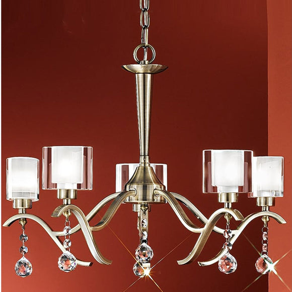 5 Light Ceiling Light with Crystal Droplets in Antique Brass Finish (0194FL21655)