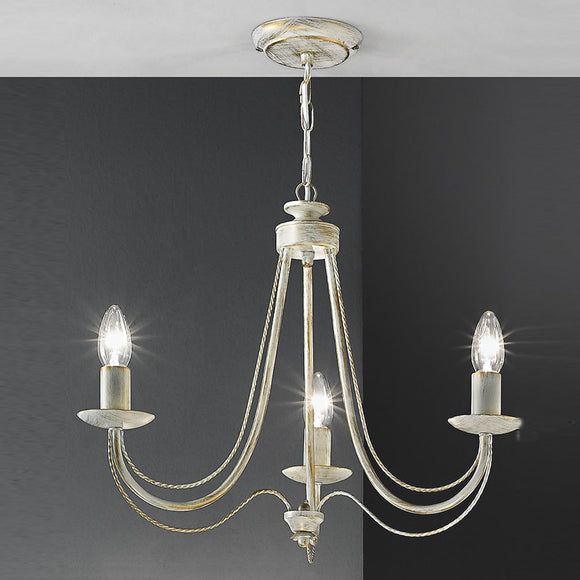 3 Light Chandelier in Cream Ironwork with Hand Painted Gold (0194PHIFL21723)