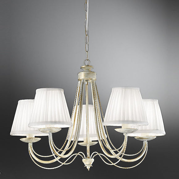 5 Light Chandelier in Cream Ironwork with Pleated White Shades (0194PHIFL217251129)