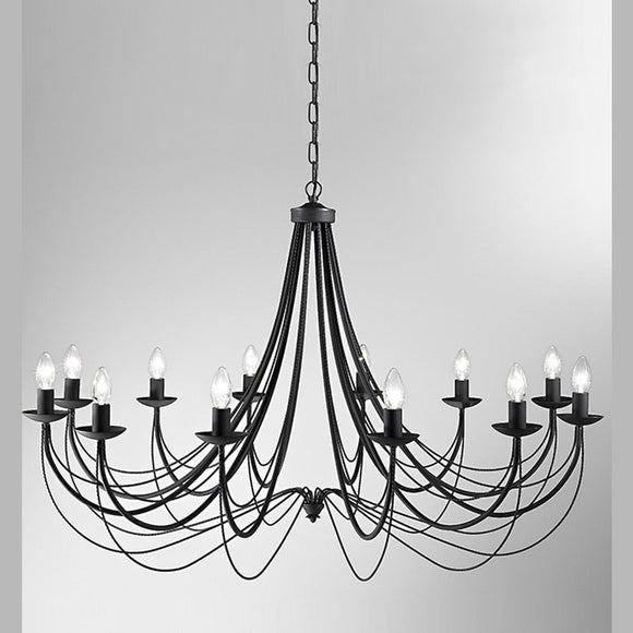 12 light Chandelier in Satin Black Finish Ironwork (0194PHIFL217312)