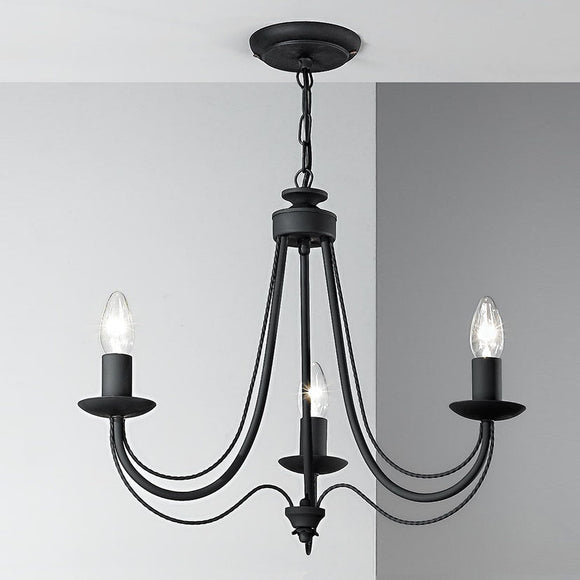 3 Light Chandelier in Satin Black Finish Ironwork (0194PHIFL21733)