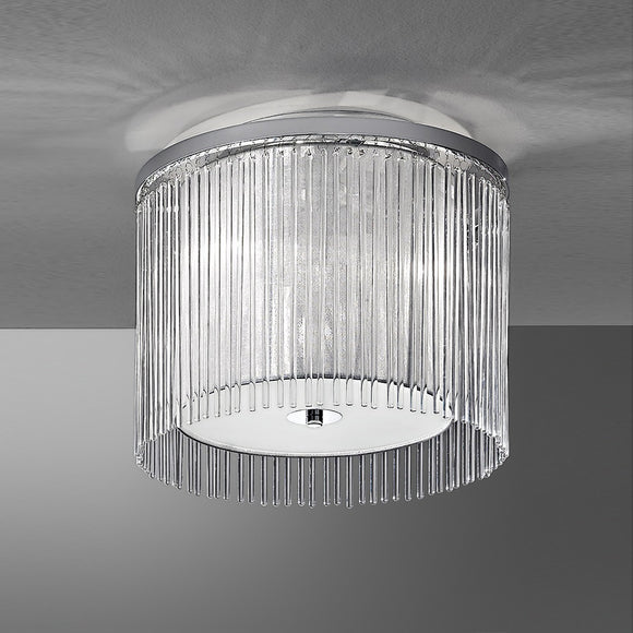 400mm Chrome finish 3 Light Flush Fitting with a lurex shade surrounded by glass rods (0194EROFL21903)