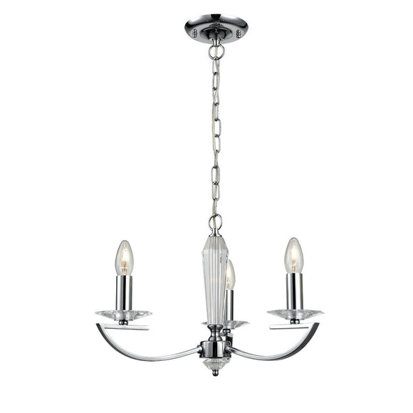 3 Light Chandelier in Chrome Finish with a Crystal Glass Column and Sconces (0194ARTFL22413)