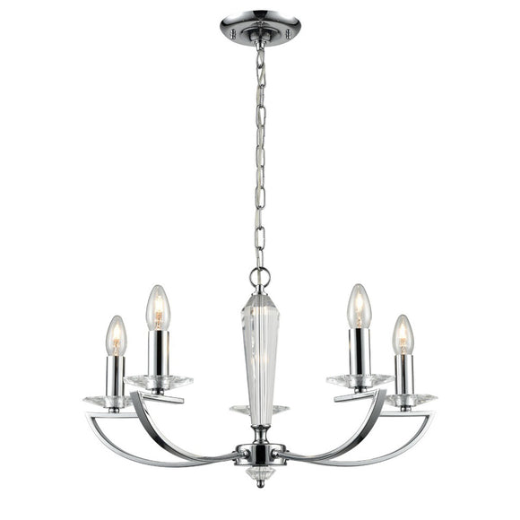 5 Light Chandelier in Chrome Finish with a Crystal Glass Column and Sconces (0194ARTFL22415)