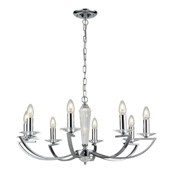 8 Light Chandelier in Chrome Finish with a Crystal Glass Column and Sconces (0194ARTFL22418)