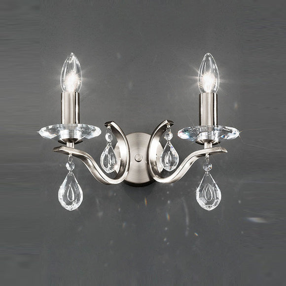 2 light wall light in Satin Nickel with crystal glass droplets (0194WILFL22982)