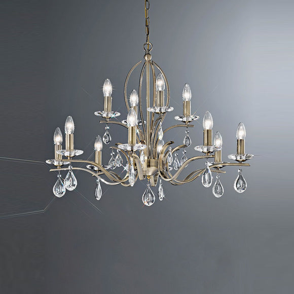 12 light chandelier in Bronze with crystal glass droplets (0194WILFL229912)
