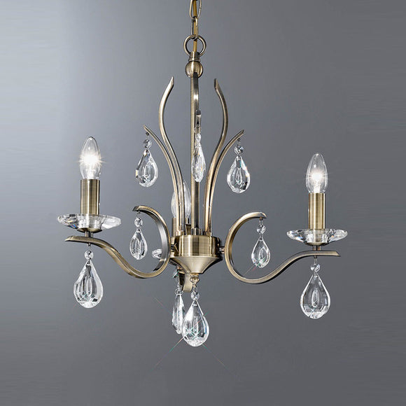 3 Light Chandelier in Bronze with crystal glass droplets (0194WILFL22993)