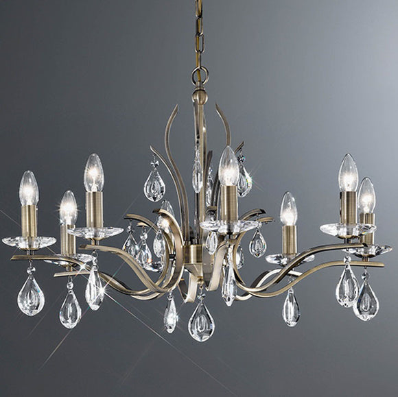 8 light chandelier in Bronze with crystal glass droplets (0194WILFL22998)