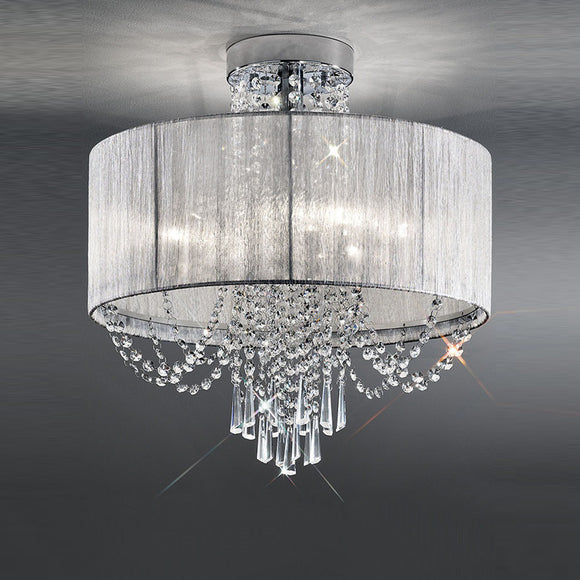 6 Light Flush Fitting in Chrome Finish with a drape of Crystals (0194EMP23036)