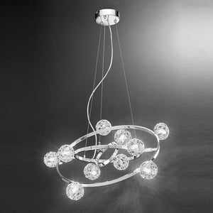 Chrome finish 10 light fitting with small mesh globes inset with crystal glass discs. (0194HORFL230510)