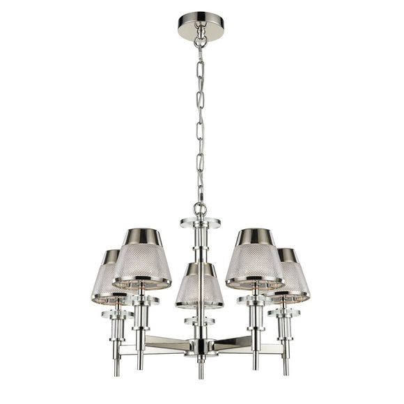 5 light chandelier in Polished Chrome with textured glass (0194CONFL23795)