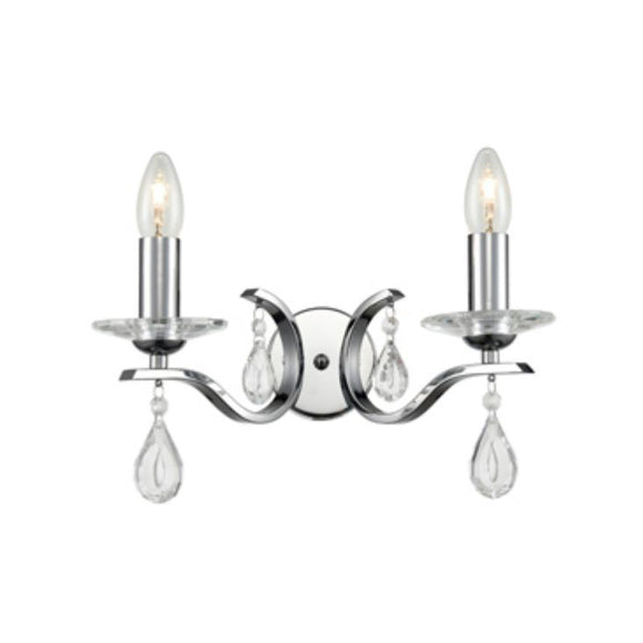 2 light wall light in Polished Chrome with crystal glass droplets (0194WILFL24032)