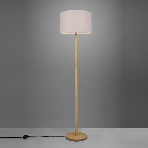 Natural Wood Finish Floor Lamp with White Fabric Shade and Footswitch (1542KOR4012)