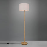 Natural Wood Finish Floor Lamp with White Fabric Shade and Footswitch (1542KOR4012)