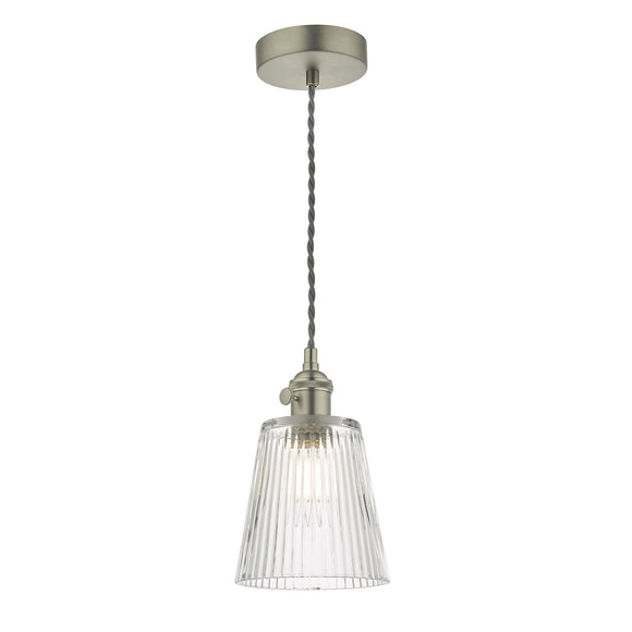1 Light Pendant Antique Chrome with Ribbed Glass Shade (0183HAD016105)