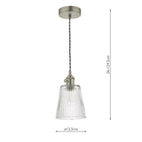 1 Light Pendant Antique Chrome with Ribbed Glass Shade (0183HAD016105)