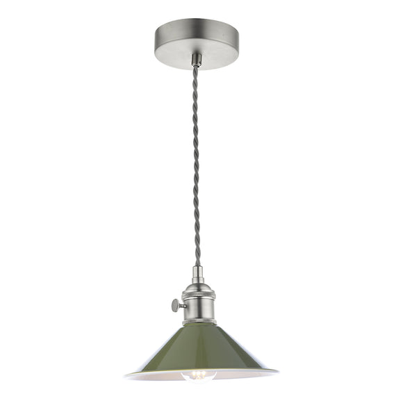 1 Light Pendant Antique Chrome with Olive Green Shade (0183HAD016107)