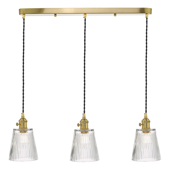 3 Light Brass Suspension with Ribbed Glass Shades (0183HAD364005)