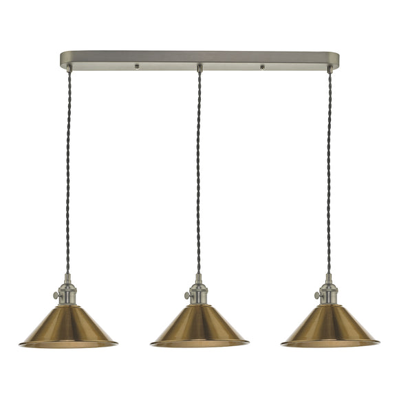3 Light Antique Chrome Suspension with Aged Brass Shades (0183HAD366101)
