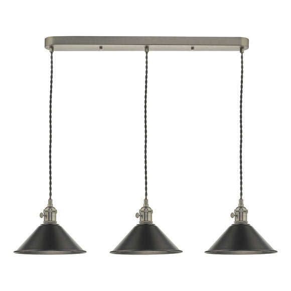 3 Light Antique Chrome Suspension with Antique Pewter Shades (0183HAD366102)