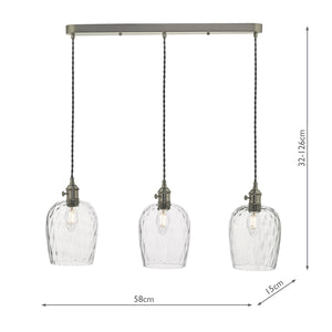 3 Light Antique Chrome Suspension with Dimpled Glass Shades (0183HAD366103)