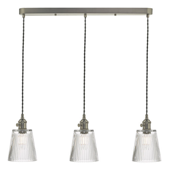 3 Light Antique Chrome Suspension with Ribbed Glass Shades (0183HAD366105)