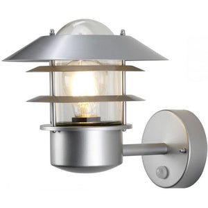 1 Light Security Outdoor Wall Lantern Upward - Silver finish - IP44 (0178HELWBPIRSS)