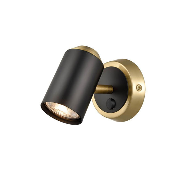 1 switched wall mounted spotlight matt black / brushed brass (0194HOLSPOT9101)
